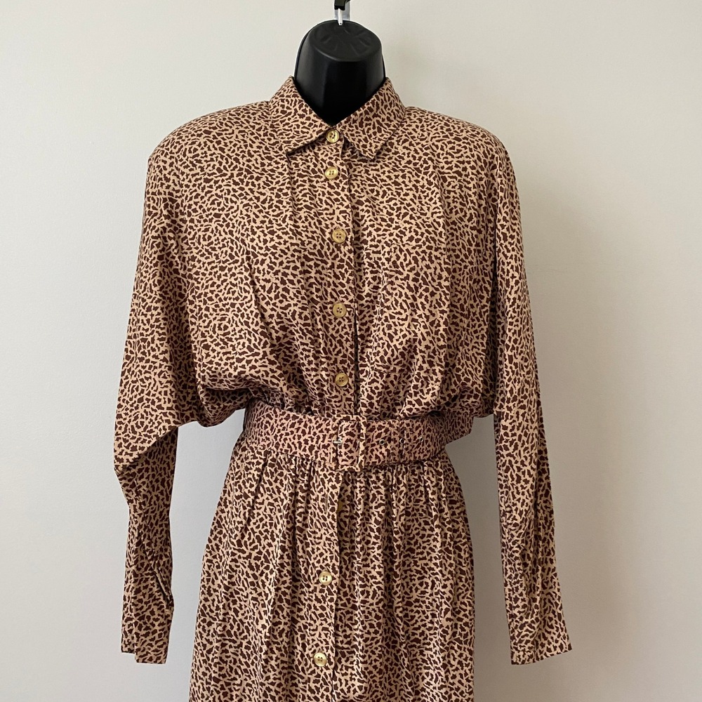 Together! Pretty Woman Academia Belted Button Midi Shirt Dress 8 Brown